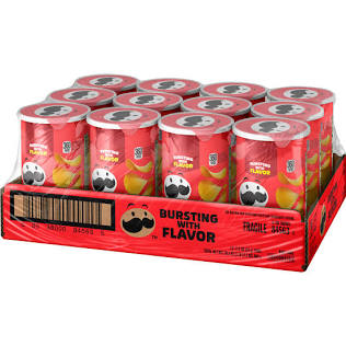 Pringles Grab & Go - Single Flavor Cases 12 In A Case Hermetically Sealed Cases - Original  (2.3 oz Per Can)