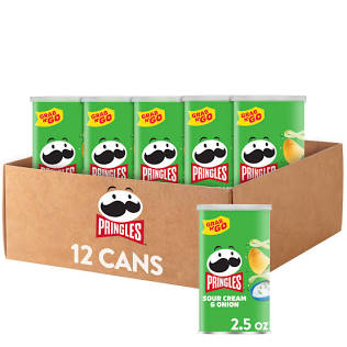 Pringles Grab & Go - Single Flavor Cases 12 In A Case Hermetically Sealed Cases - Sour Cream & Onion (2.3 oz Per Can)