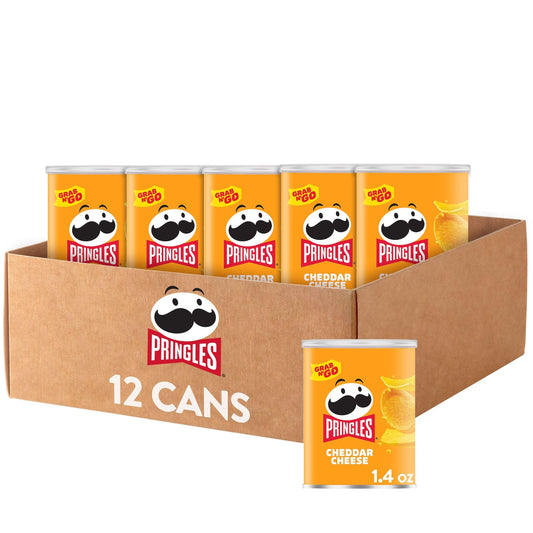 Pringles Grab & Go  Stack - Single Flavor Cases 12 in a case Hermetically Sealed Cases -Cheddar (1.4 Oz Per Can)