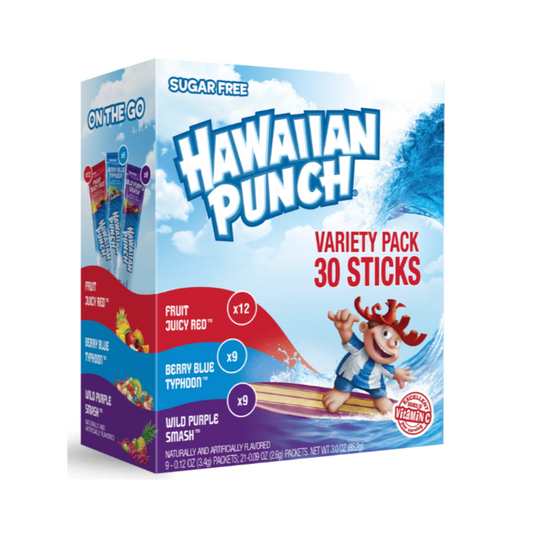 Hawaiian Punch Powder Drink Mix Variety Pack, Red, Blue, & Purple, Sugar-Free, 30 Count